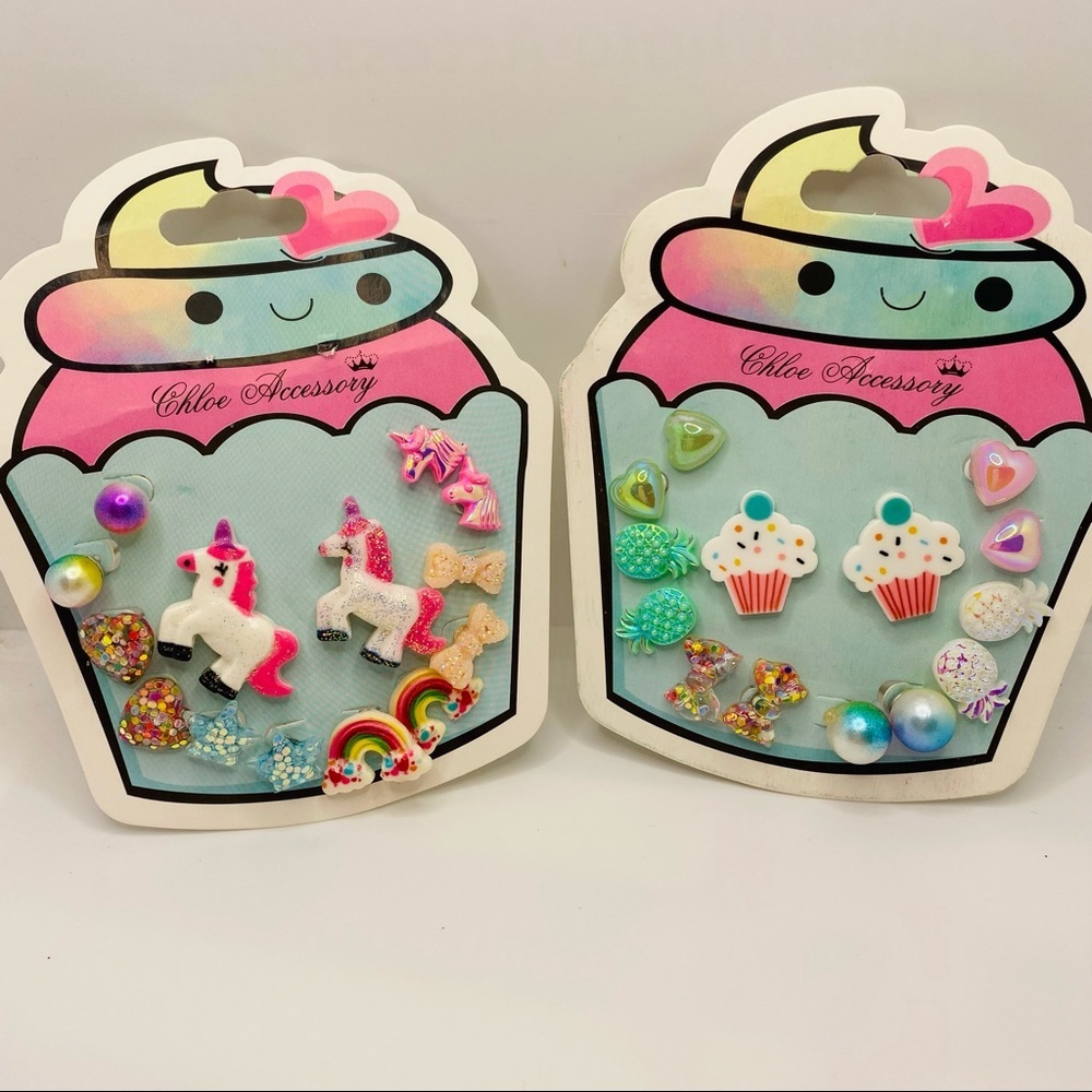 Earrings Kids Unicorn Cup cakes Pineapples Heart and more! 14 Pairs Pie…